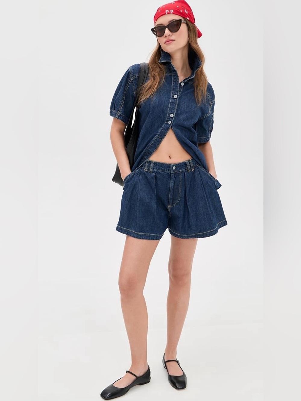 2-Piece Free People Griselda Denim Shorts & Top in Sea Dream Wash